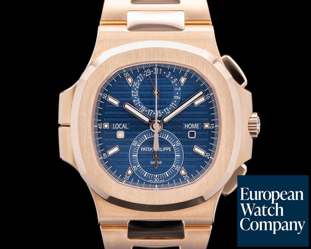 Image of Patek Philippe 5990/1R Nautilus Travel Time Chronograph 18K Rose Gold Blue Dial 2025