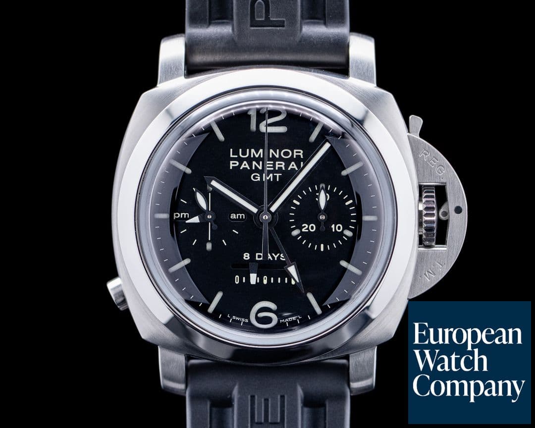Image of Panerai PAM00275 Luminor 1950 8 Days Chrono Monopulsante GMT SS Black Dial