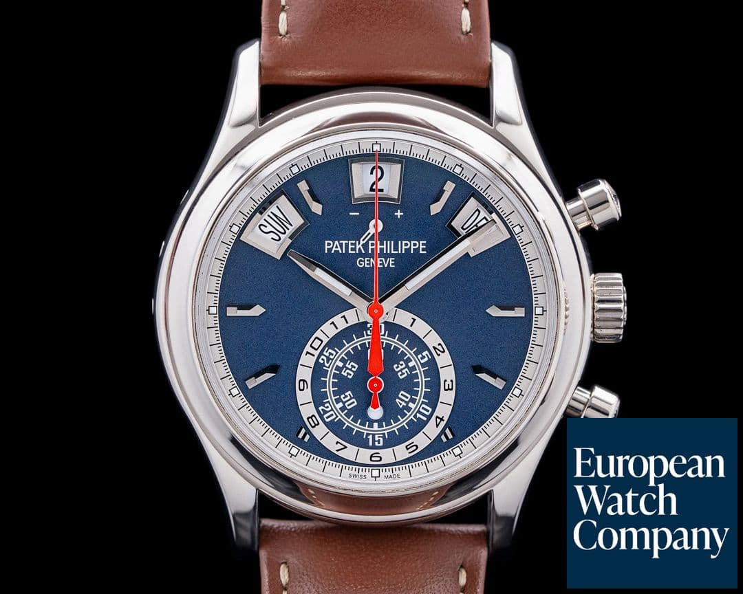 Image of Patek Philippe 5960 Annual Calendar Chronograph 18K White Gold Blue Dial