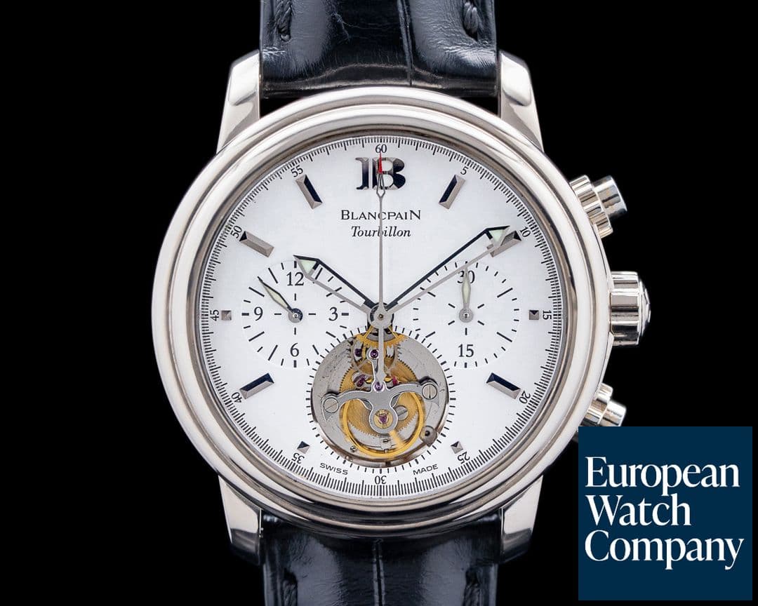 Image of Blancpain 2188F Léman Tourbillon Flyback Chronograph 18K White Gold White Dial