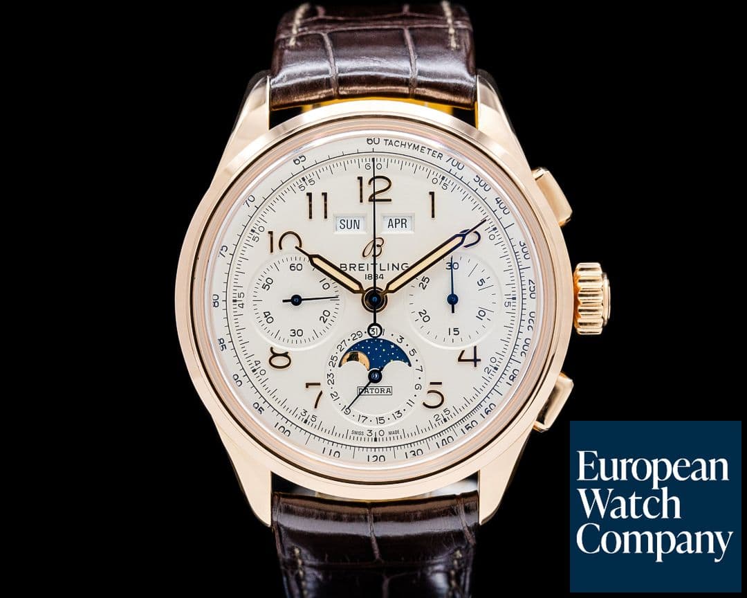 Image of Breitling RB2510371G1P1 Premier B25 Datora 42 18K Rose Gold White Dial