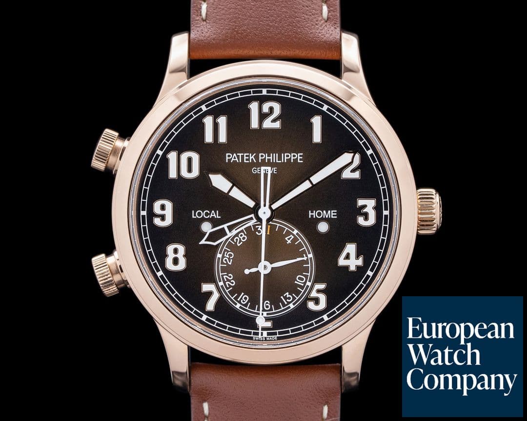 Image of Patek Philippe 5524R-001 Calatrava Pilot Travel Time 18K Rose Gold Brown Dial