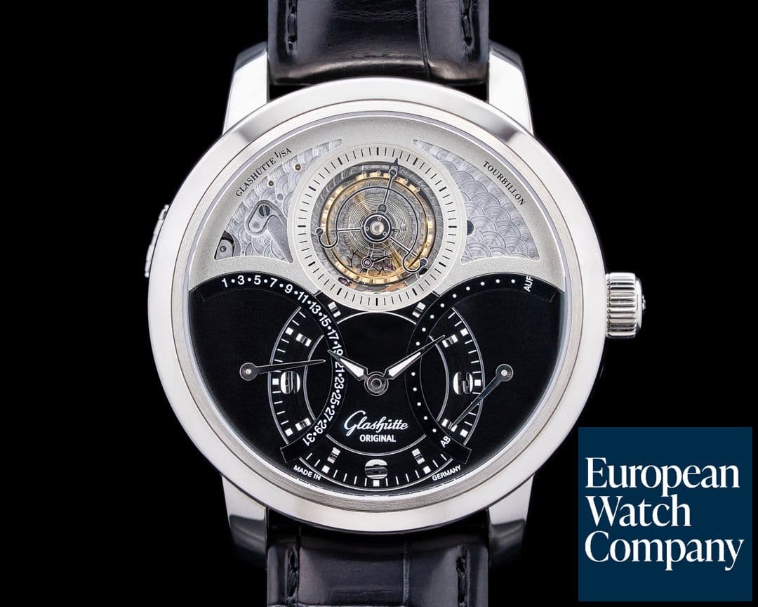 Image of Glashütte Original 41-03-06-34-04 PanoTourbillon XL Hunter Case Back Black Dial RARE