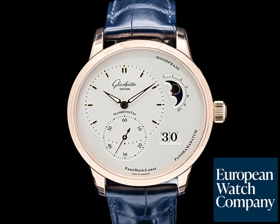Image of Glashutte Original PanoMaticLunar 18K Rose Gold Silver Dial