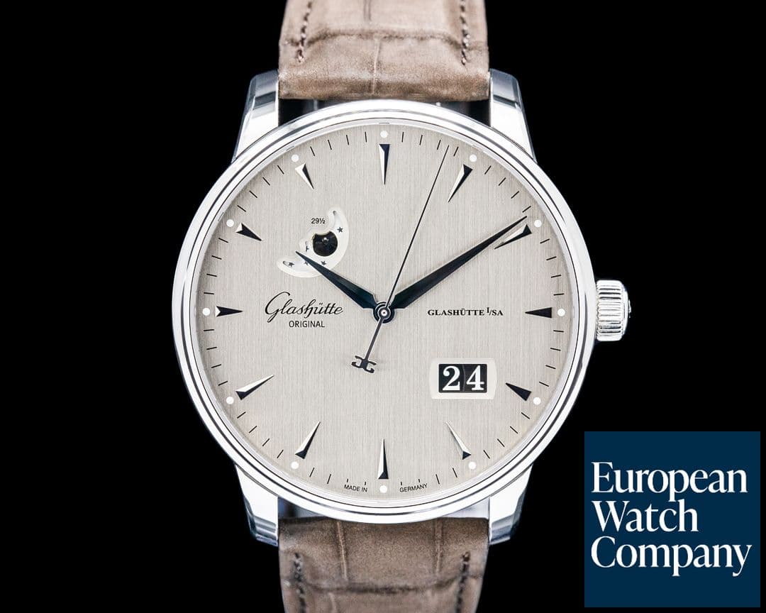Image of Glashutte Original Senator Excellence Panorama Date Moon Phase SS Silver Dial UNWORN