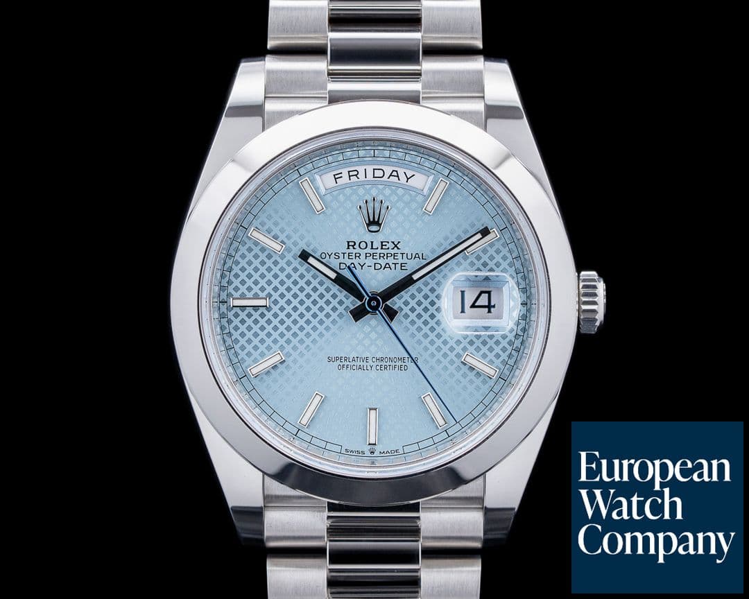 Image of Rolex 228206 Day-Date President Platinum Ice Blue Diagonal Motif Dial