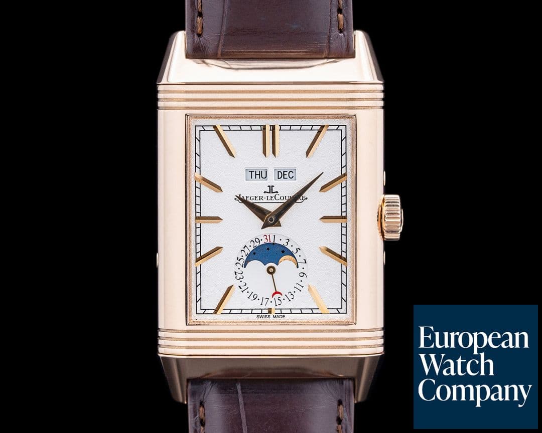 Image of Jaeger LeCoultre Q3912420 Reverso Tribute Calendar 18K Rose Gold Silver / Gray Dial
