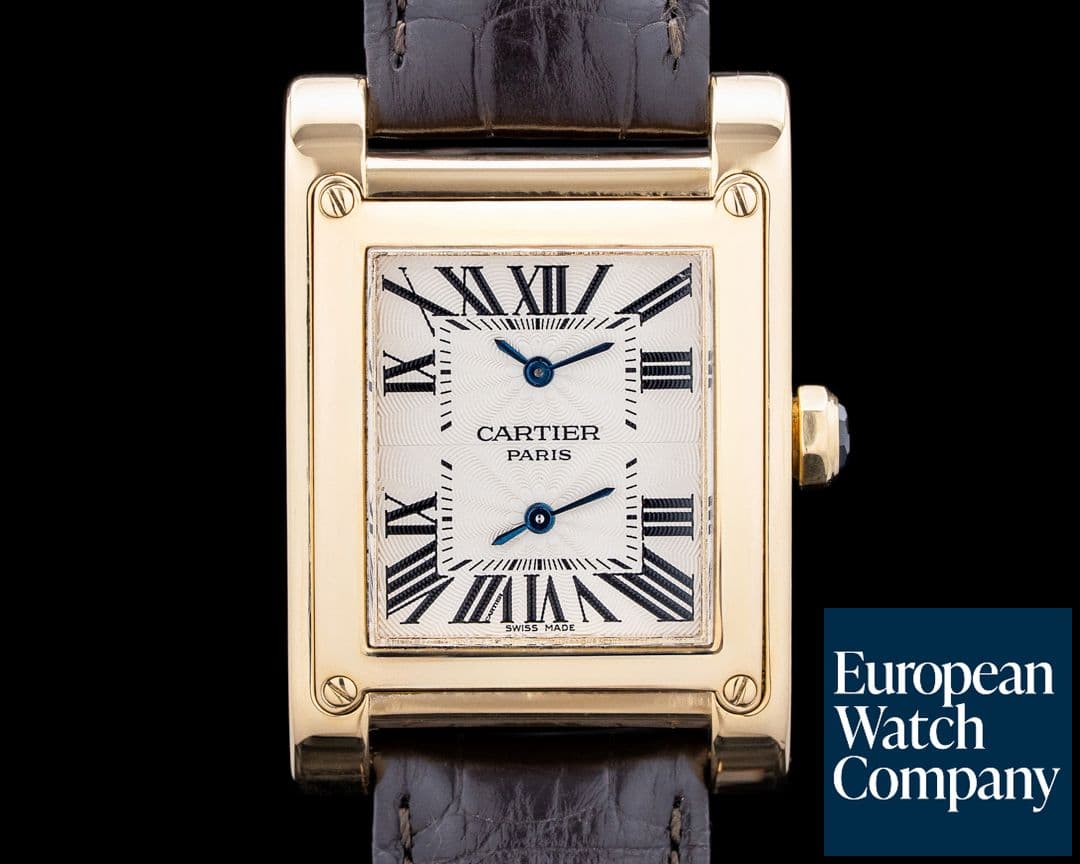 Image of Cartier 2551 CPCP Tank a Vis Dual Time 18K Yellow Gold Silver Dial