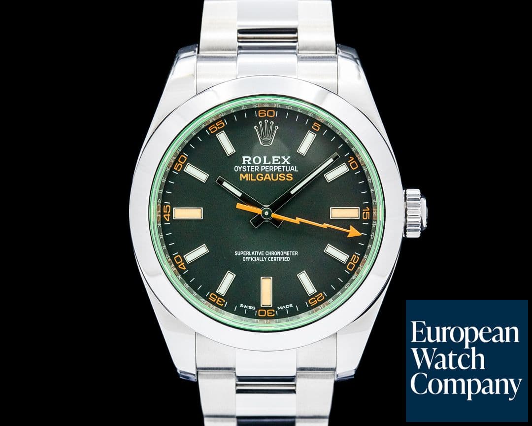 Image of Rolex 116400GV Milgauss Green Crystal SS Black Dial
