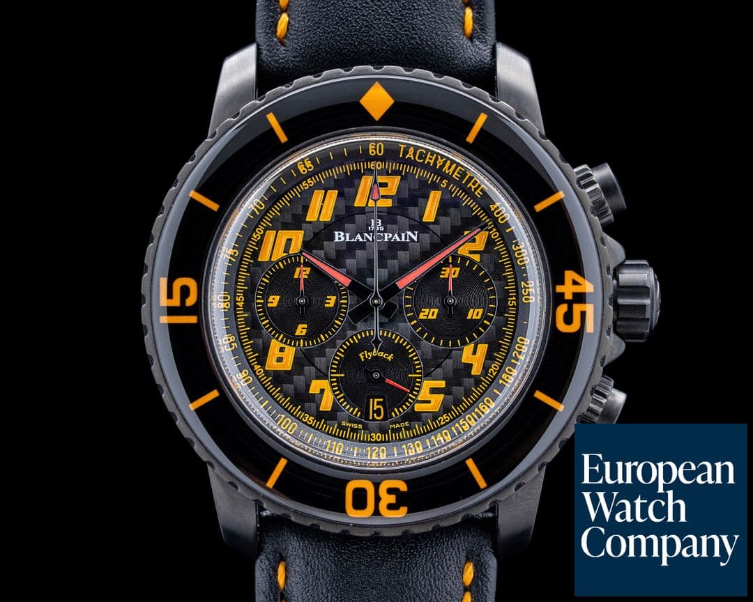 Image of Blancpain Fifty Fathoms Bathyscaphe Chronograph DLC Black Carbon Dial