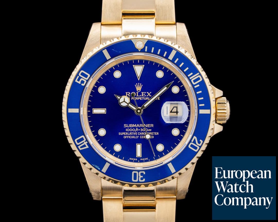 Image of Rolex 16618 Submariner 18K Yellow Gold Blue Dial Circa. 1990