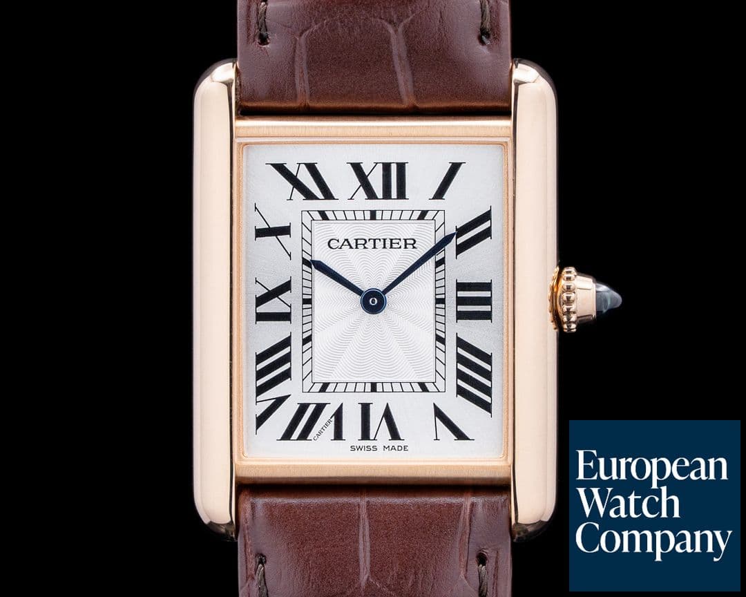 Image of Cartier WGTA0011 Tank Louis Cartier Large 18K Rose Gold Silver Dial
