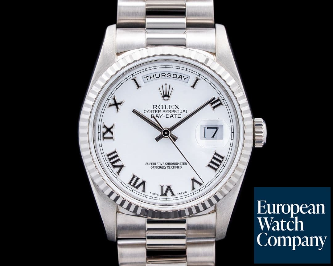 Image of Rolex 18239 Day-Date President 18K White Gold Silver Roman Dial
