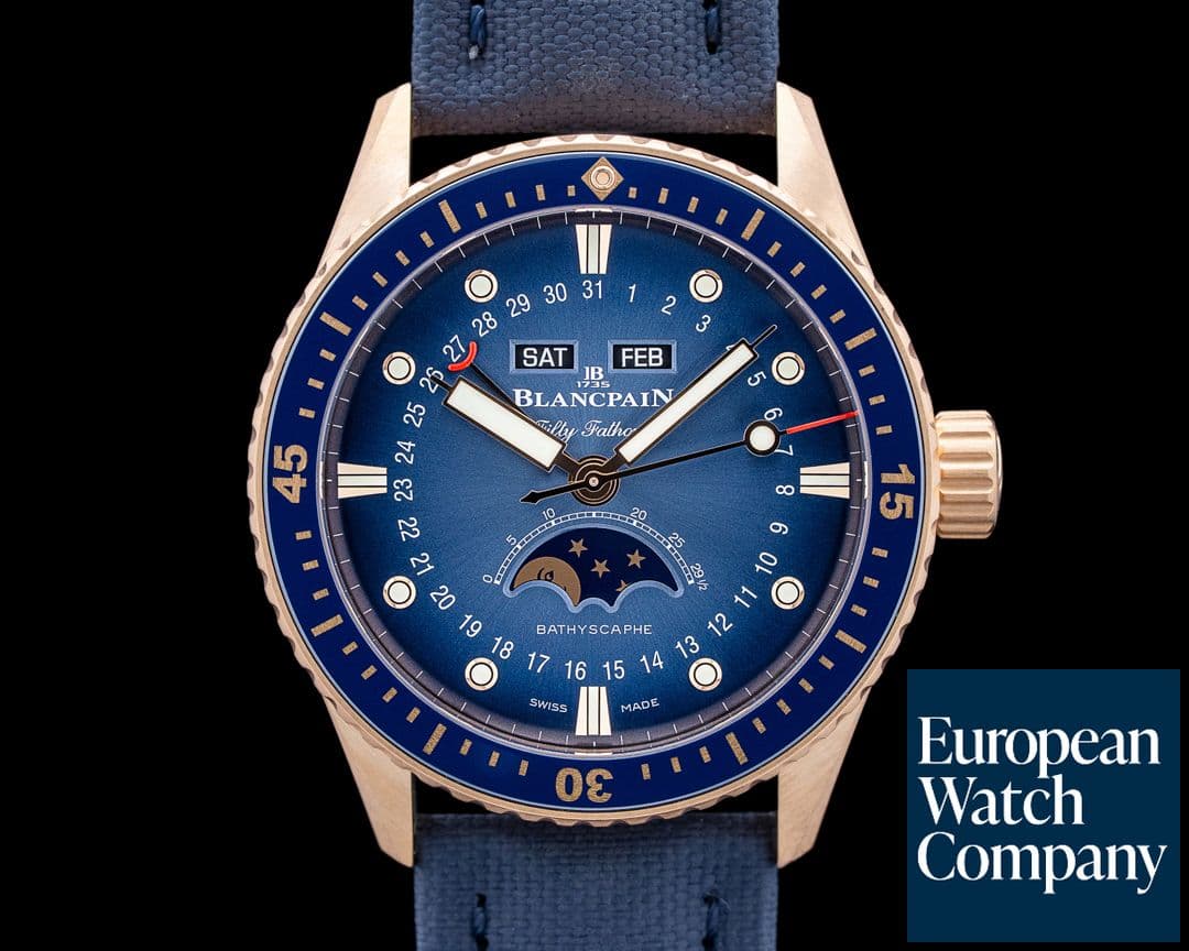 Image of Blancpain 5054 Fifty Fathoms Bathyscaphe Quantieme Complet Phases de Lune 18K RG