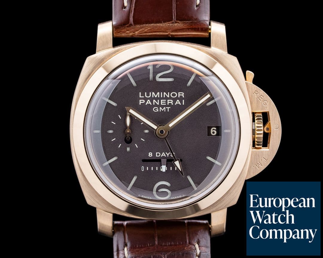 Image of Panerai PAM00289 Luminor 1950 8 Days GMT 18K RG Brown Dial