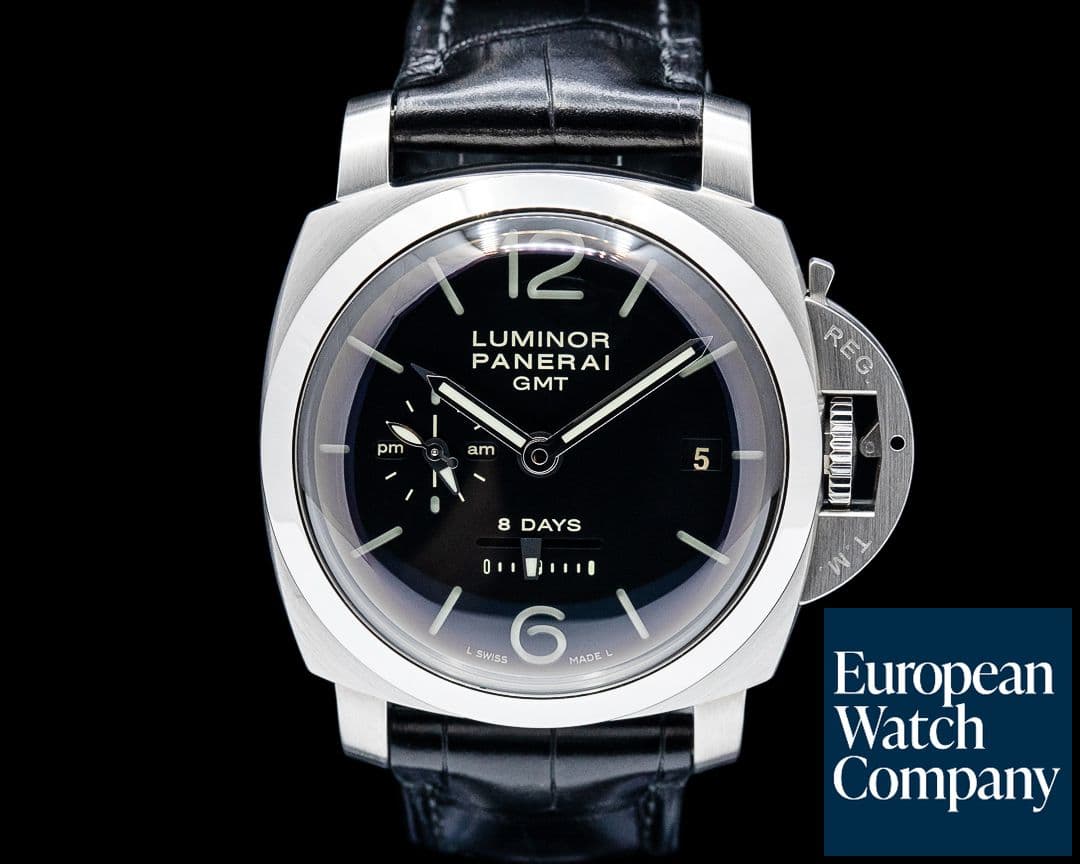 Image of Panerai PAM00233 Luminor 1950 8 Days GMT SS Black Dial