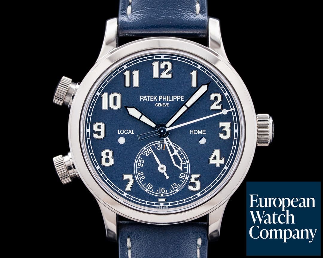 Image of Patek Philippe 7234G Calatrava Pilot Travel Time 18K White Gold Navy Blue Dial