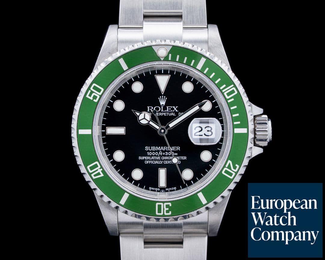 Image of Rolex 16610LV Submariner 50th Anniversary "Kermit Flat 4" SS Black Dial