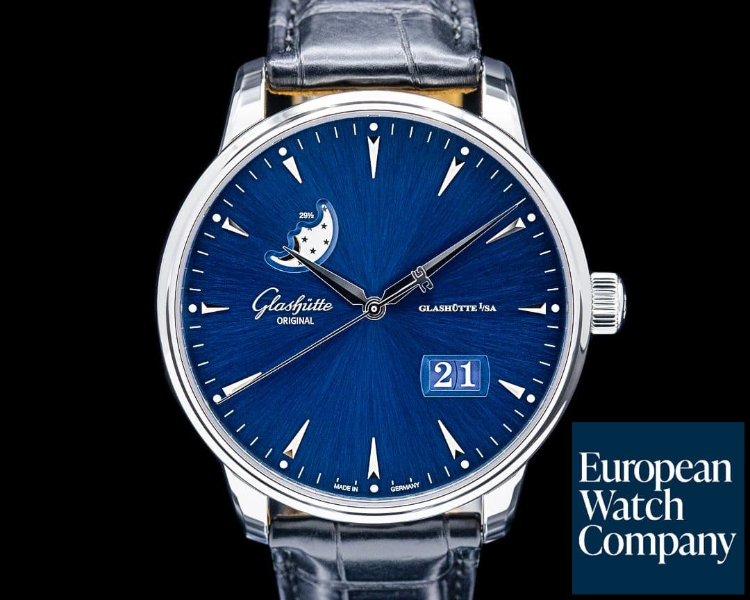 Image of Glashutte Original Senator Excellence Panorama Date Moon Phase SS Blue Dial