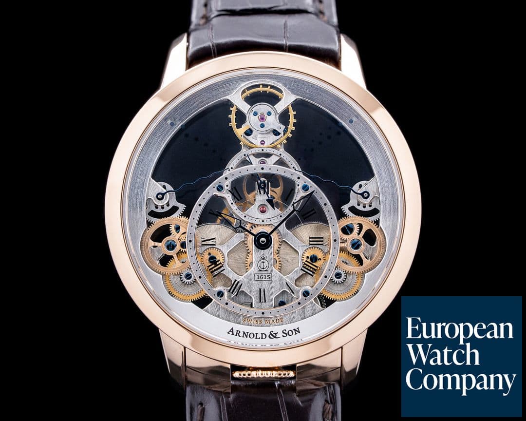 Image of Arnold & Son Time Pyramid 18K Rose Gold Skeleton Dial