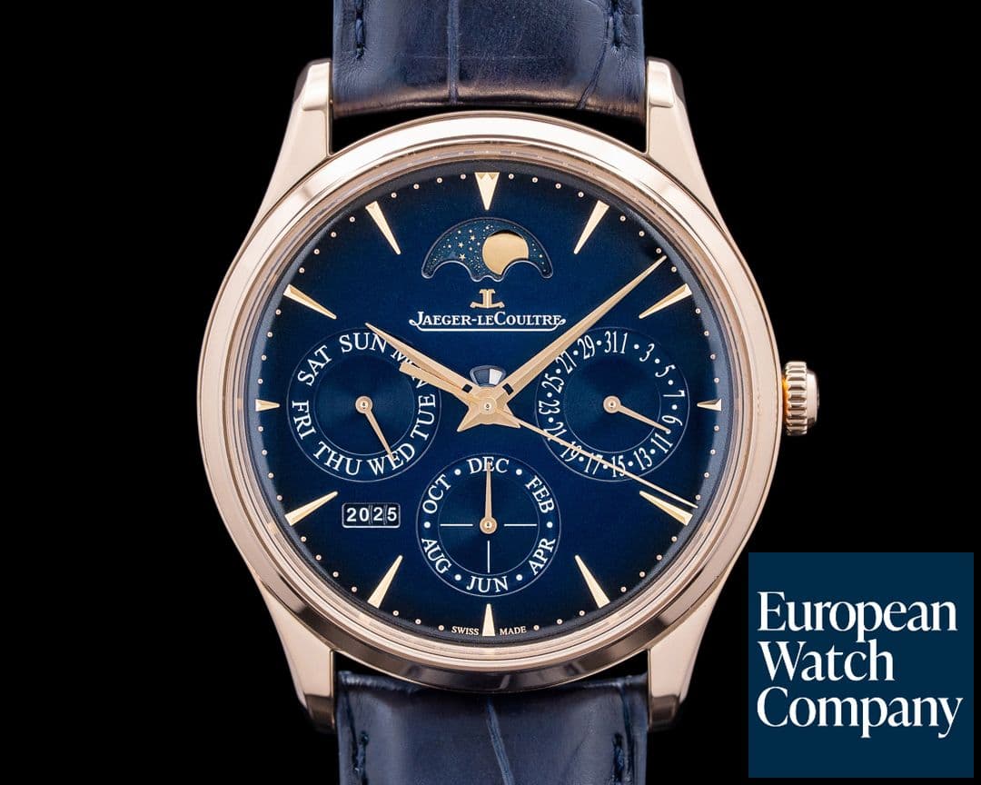 Image of Jaeger LeCoultre Q114258J Master Ultra Thin Perpetual Calendar 18K Rose Gold Blue Dial