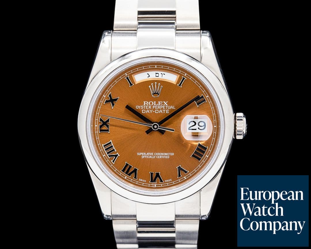 Image of Rolex 118209 Day‑Date 36MM "Hebrew" 18K White Gold Brown Roman Dial