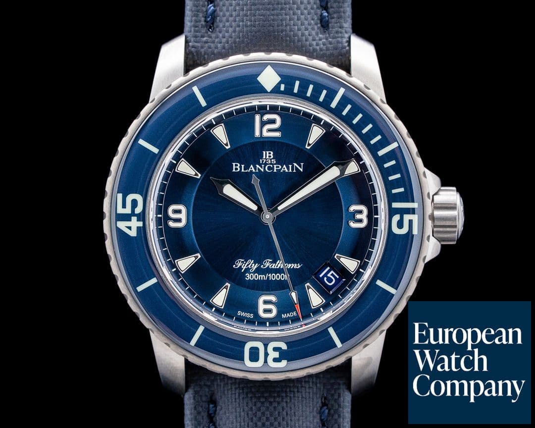 Image of Blancpain 5015-12B40-O52A Fifty Fathoms Automatique Titanium Blue Dial