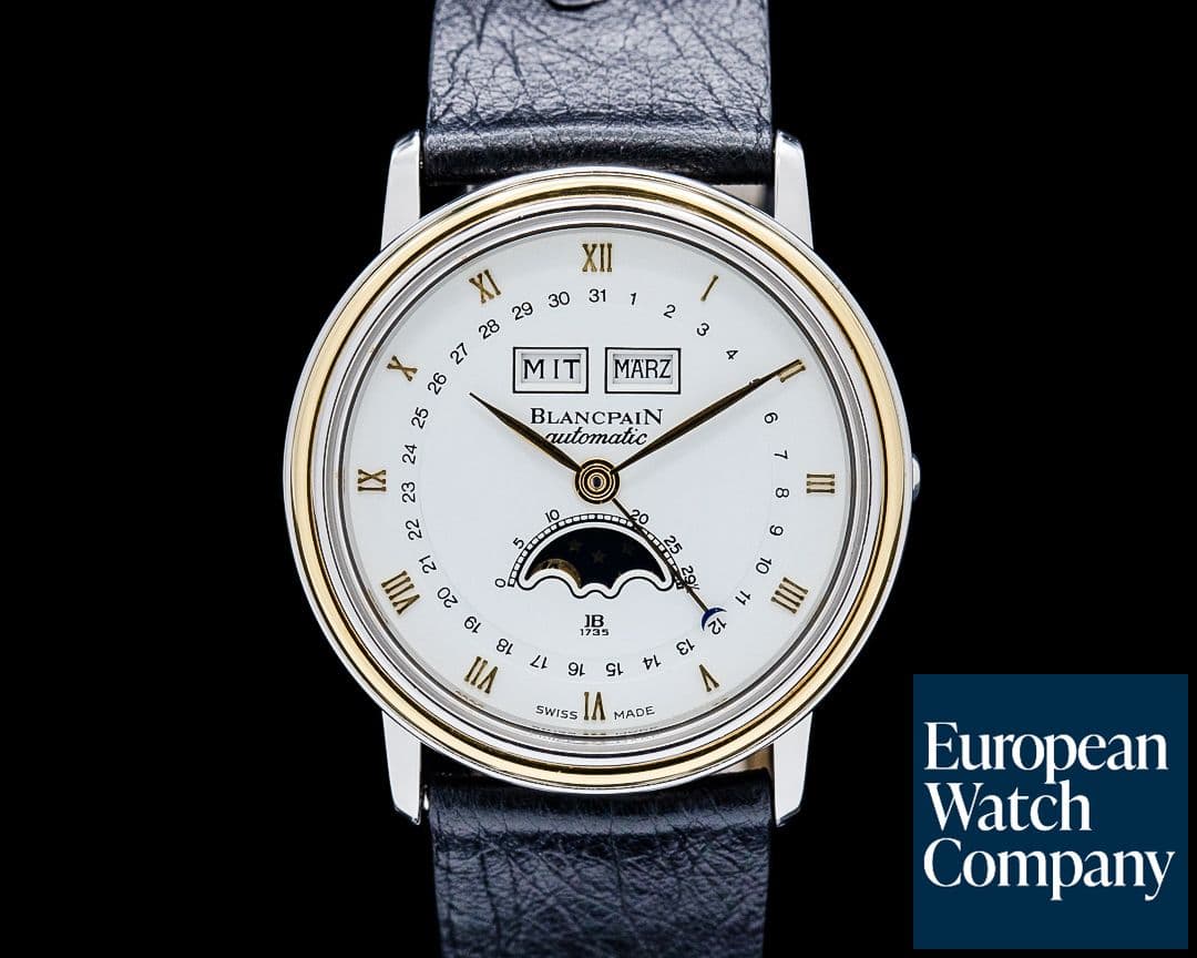Image of Blancpain 6595 Villeret Moon Phase Triple Calendar SS / 18K YG White Dial