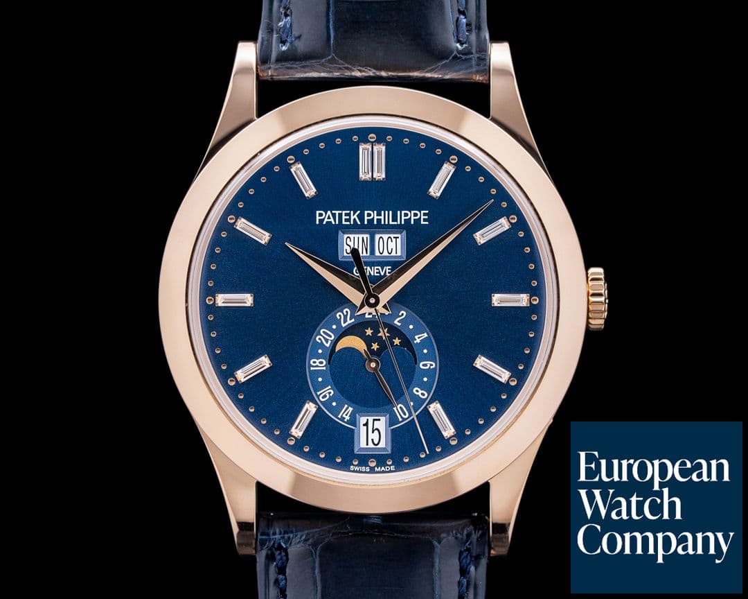 Image of Patek Philippe 5396R-015 Annual Calendar 18K Rose Gold Blue Baguette Diamond Dial