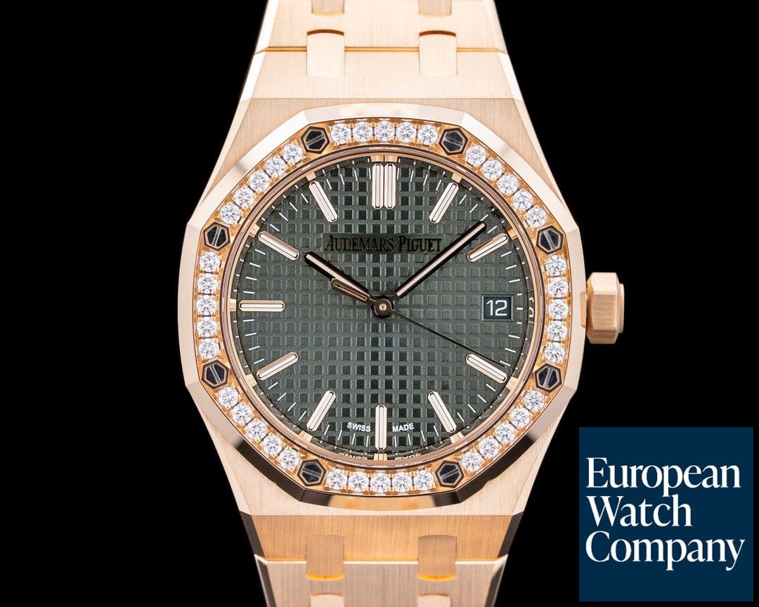 Image of Audemars Piguet 15551OR Royal Oak Selfwinding 18K Rose Gold Diamonds Green Dial
