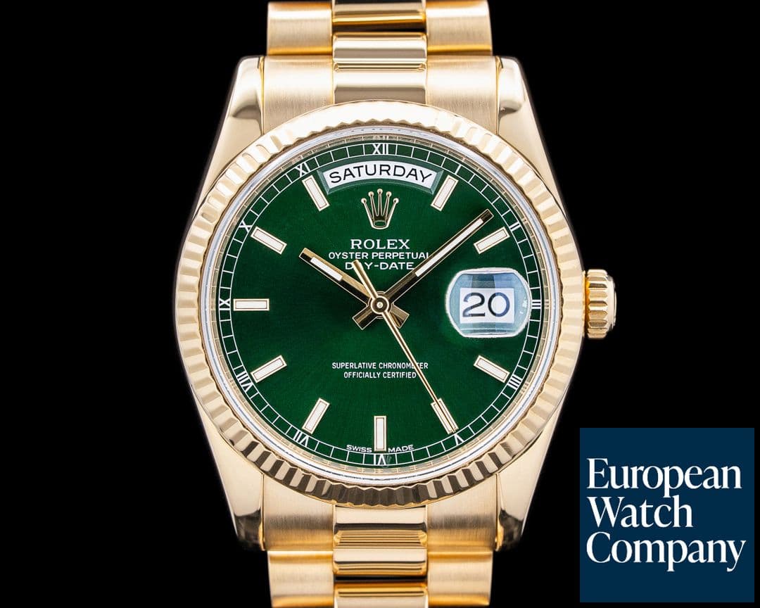 Image of Rolex 118238 Day Date President 18K Yellow Gold Green Dial