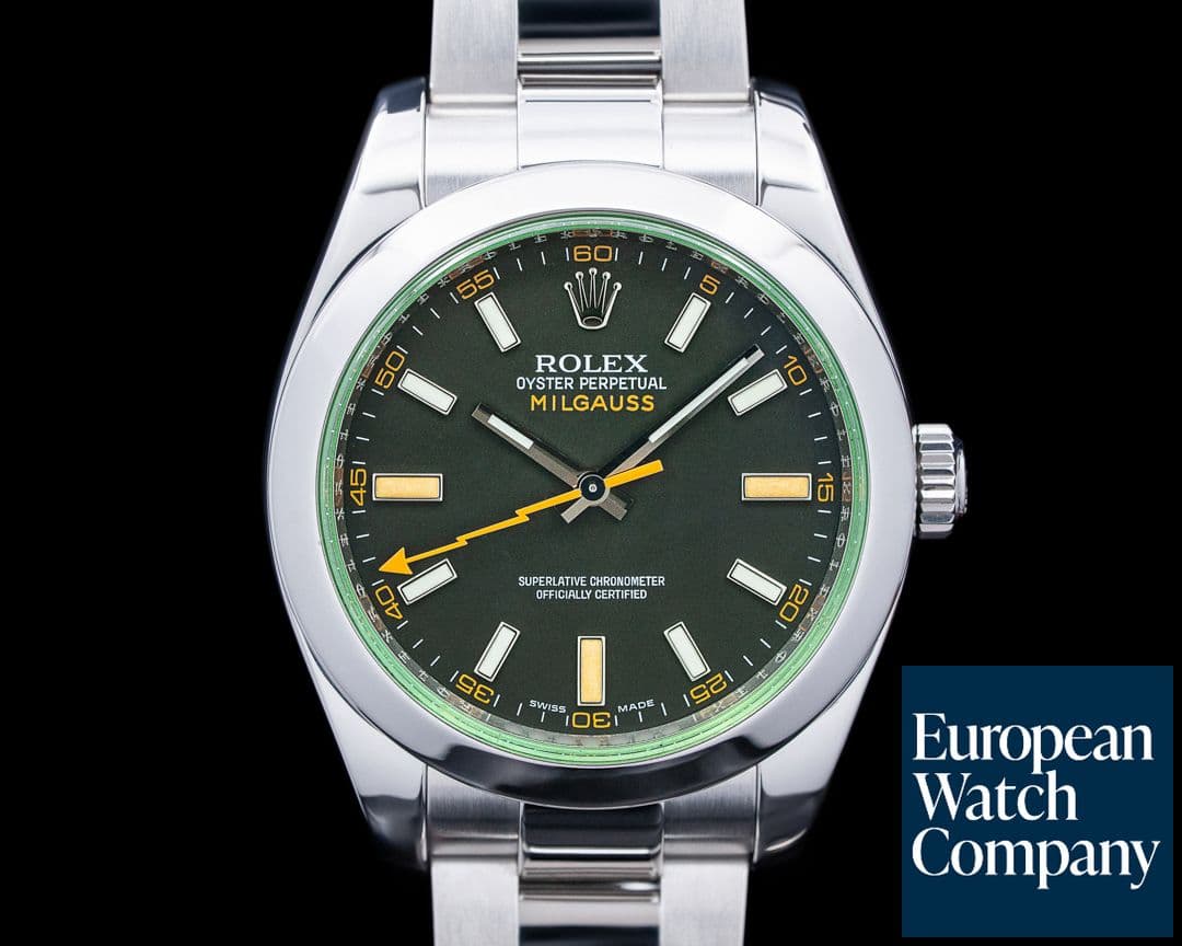 Image of Rolex 116400GV Milgauss Green Crystal SS Black Dial