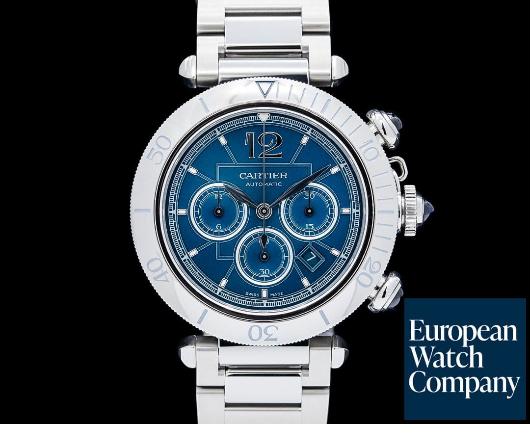 Image of Cartier WSPA0039 Pasha De Cartier SS Blue Dial Chronograph