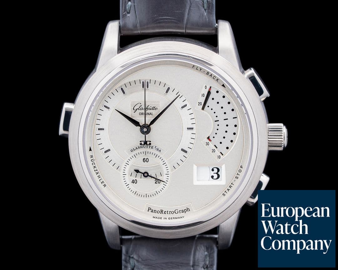 Image of Glashutte Original PanoRetroGraph 18K White Gold Silver Dial LIMITED