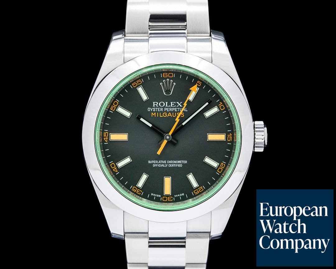 Image of Rolex 116400GV Milgauss Green Crystal SS Black Dial