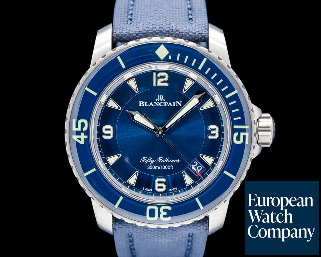 Image of Blancpain 5015-12B40-052A Fifty Fathoms Titanium Blue Dial