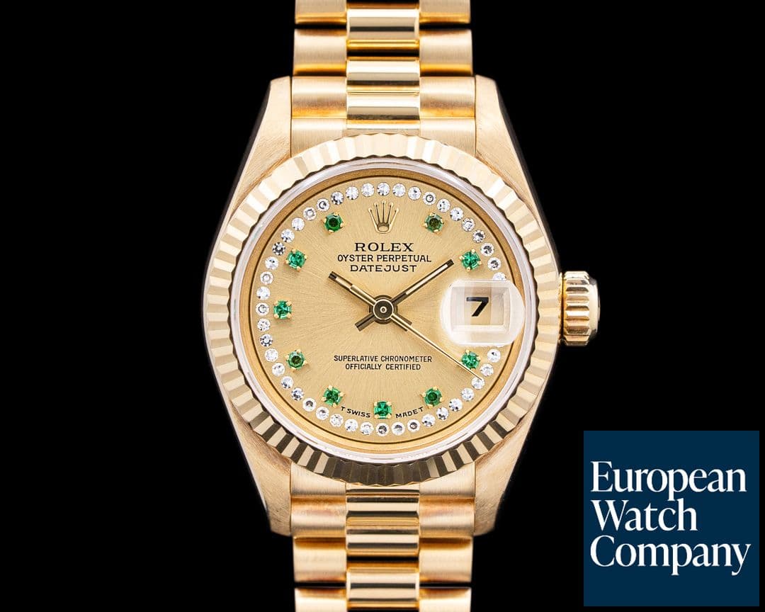 Image of Rolex 69178 Datejust 18K Yellow Gold Diamond Emerald String Dial