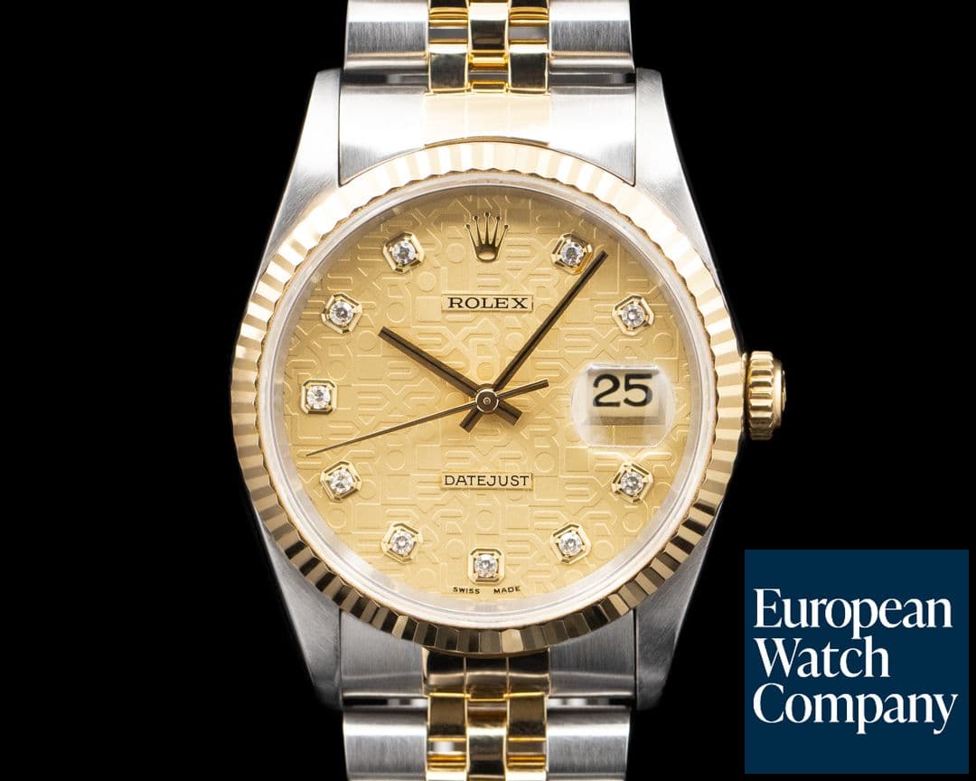 Image of Rolex 16233 Datejust 18K Yellow Gold / SS Champagne Diamond Dial Circa. 1996