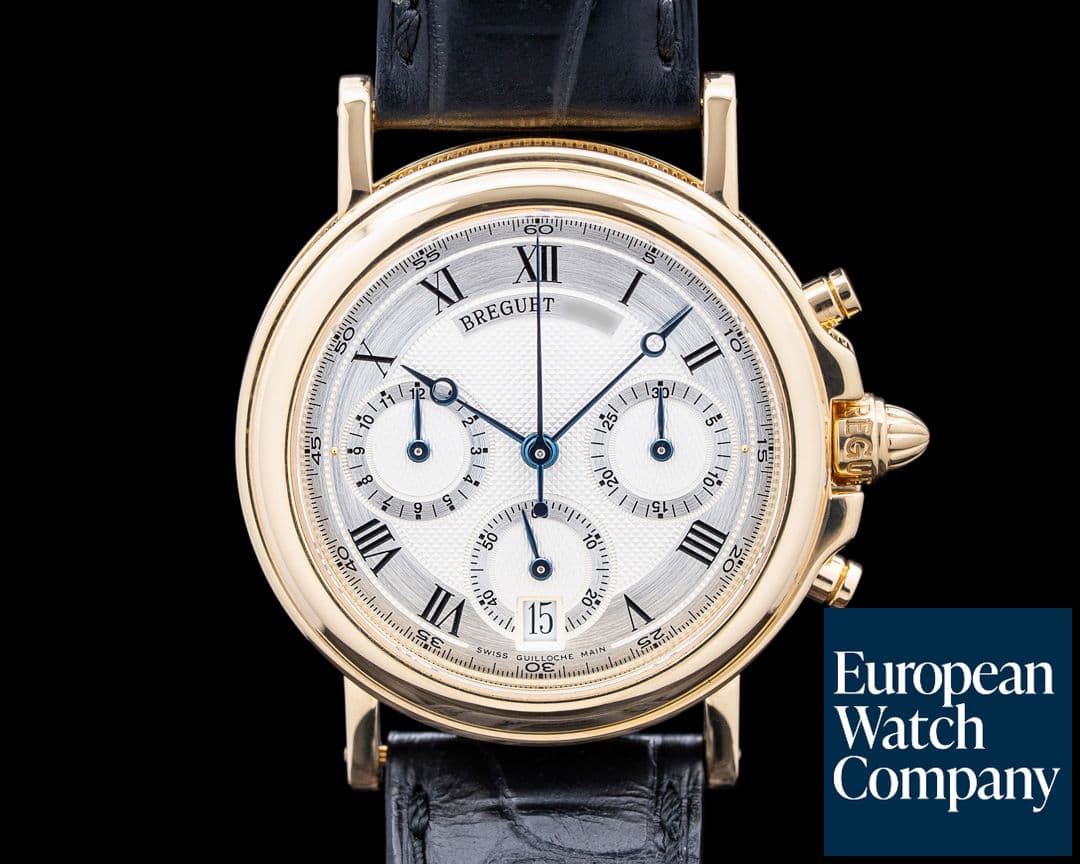 Image of Breguet 3460BA Marine Chronograph 18K Yellow Gold Silver Dial