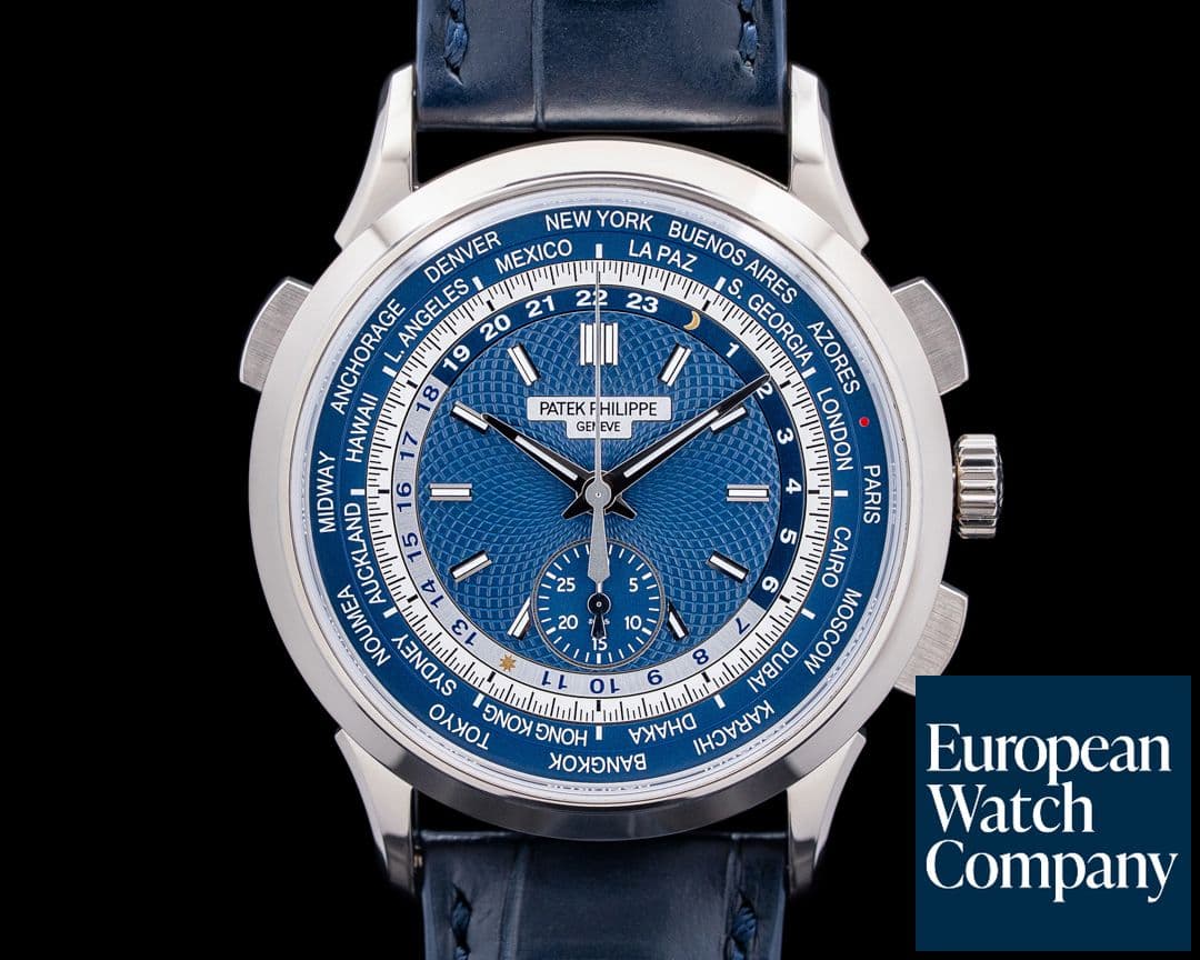 Image of Patek Philippe 5930G-001 World Time Chronograph 18K White Gold Blue Dial