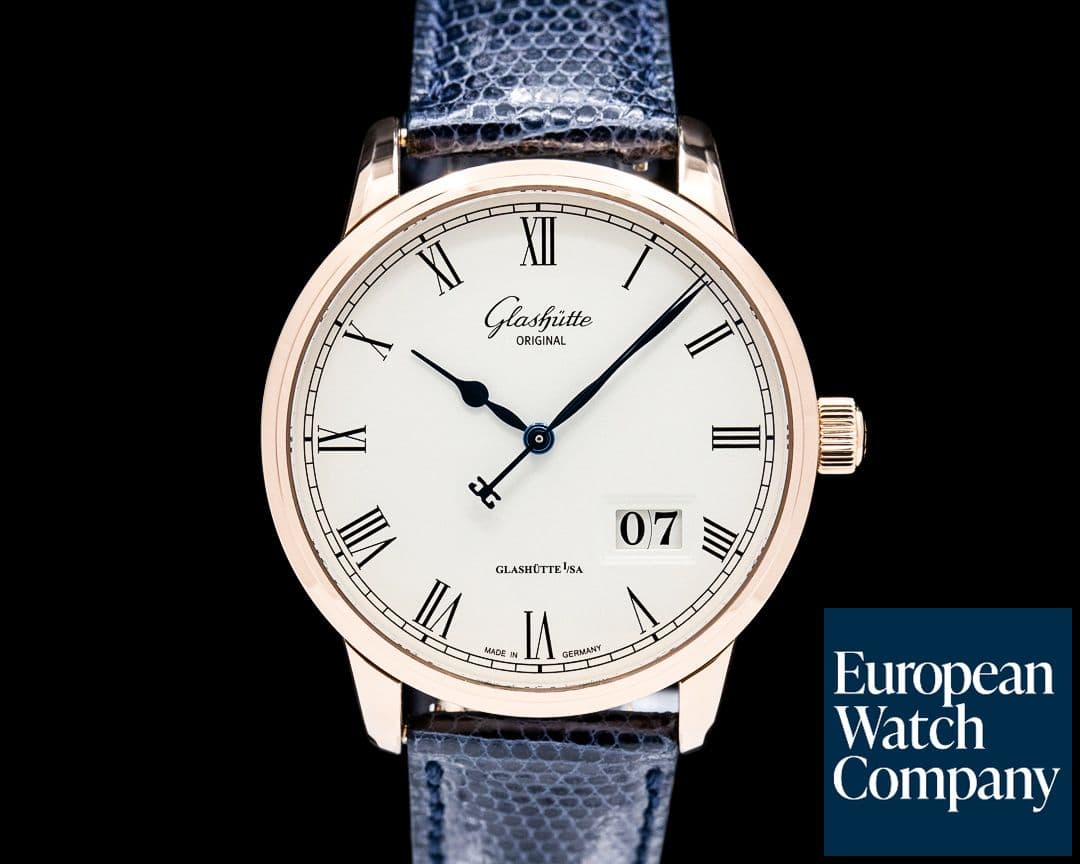 Image of Glashutte Original Senator Panorama Date 18K Rose Gold Silver Dial