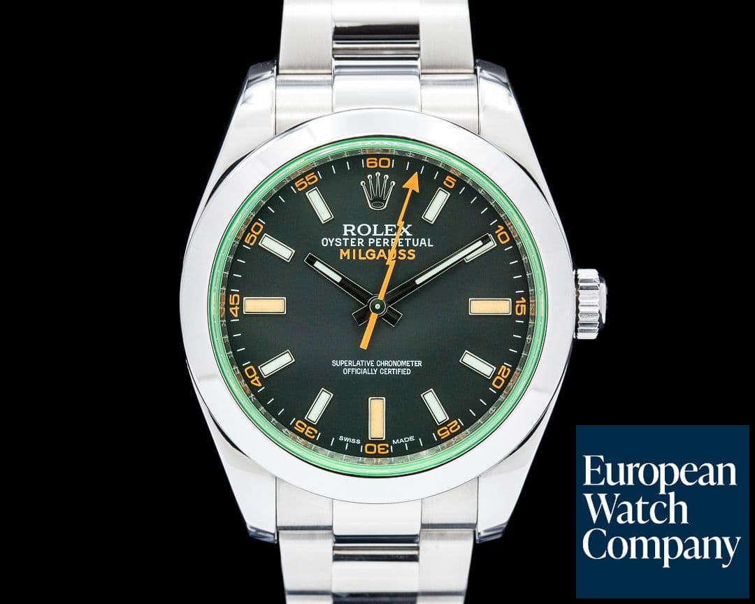 Image of Rolex 116400GV Milgauss Green Crystal SS Black Dial