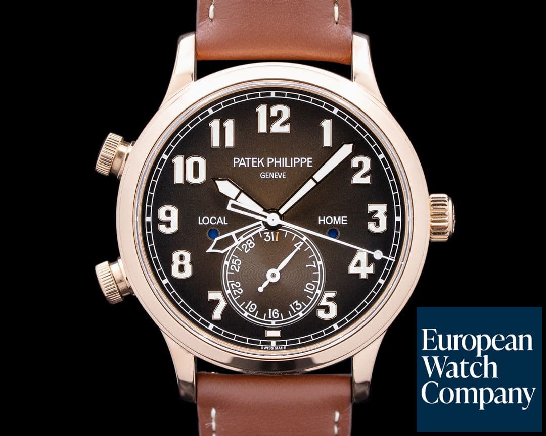 Image of Patek Philippe 5524R Calatrava Pilot Travel Time 18K Rose Gold Brown Dial