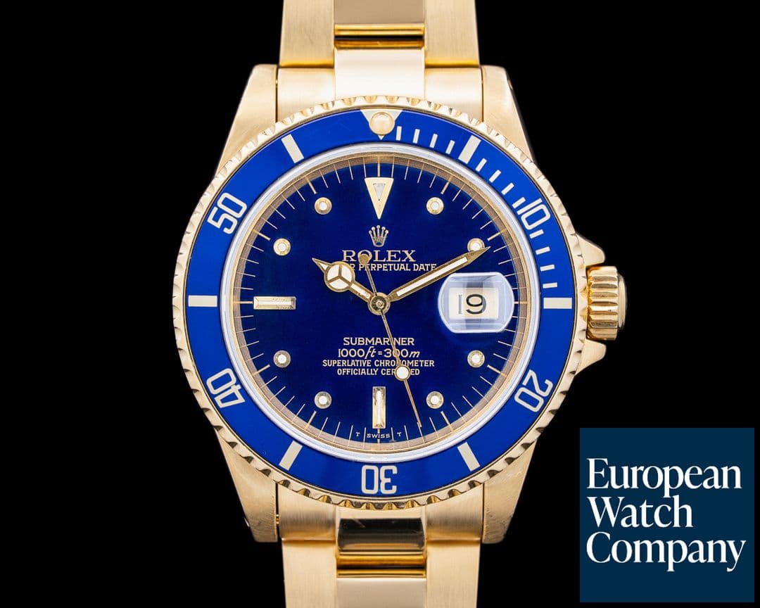 Image of Rolex 16808 Submariner 18K Yellow Gold Blue Nipple Dial Circa. 1984