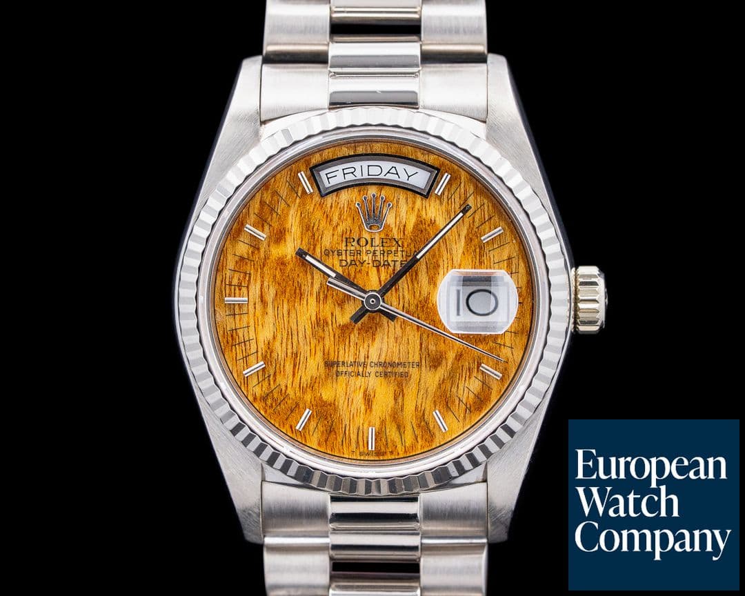 Image of Rolex 18039 Day Date 18K White Gold Wood Dial Circa. 1988 RARE