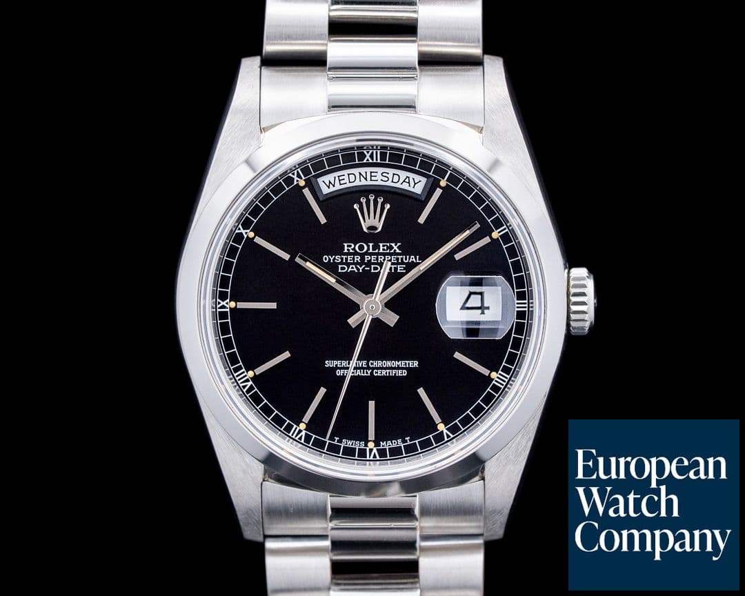 Image of Rolex 18206 Day Date Platinum Black Stick Dial Circa. 1996