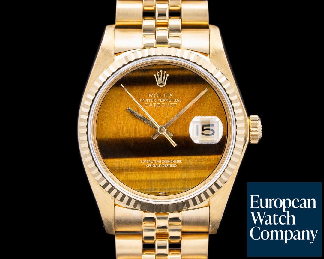 Image of Rolex 16018 Datejust Jubilee 18K Yellow Gold Tiger Eye Dial Circa. 1979 RARE
