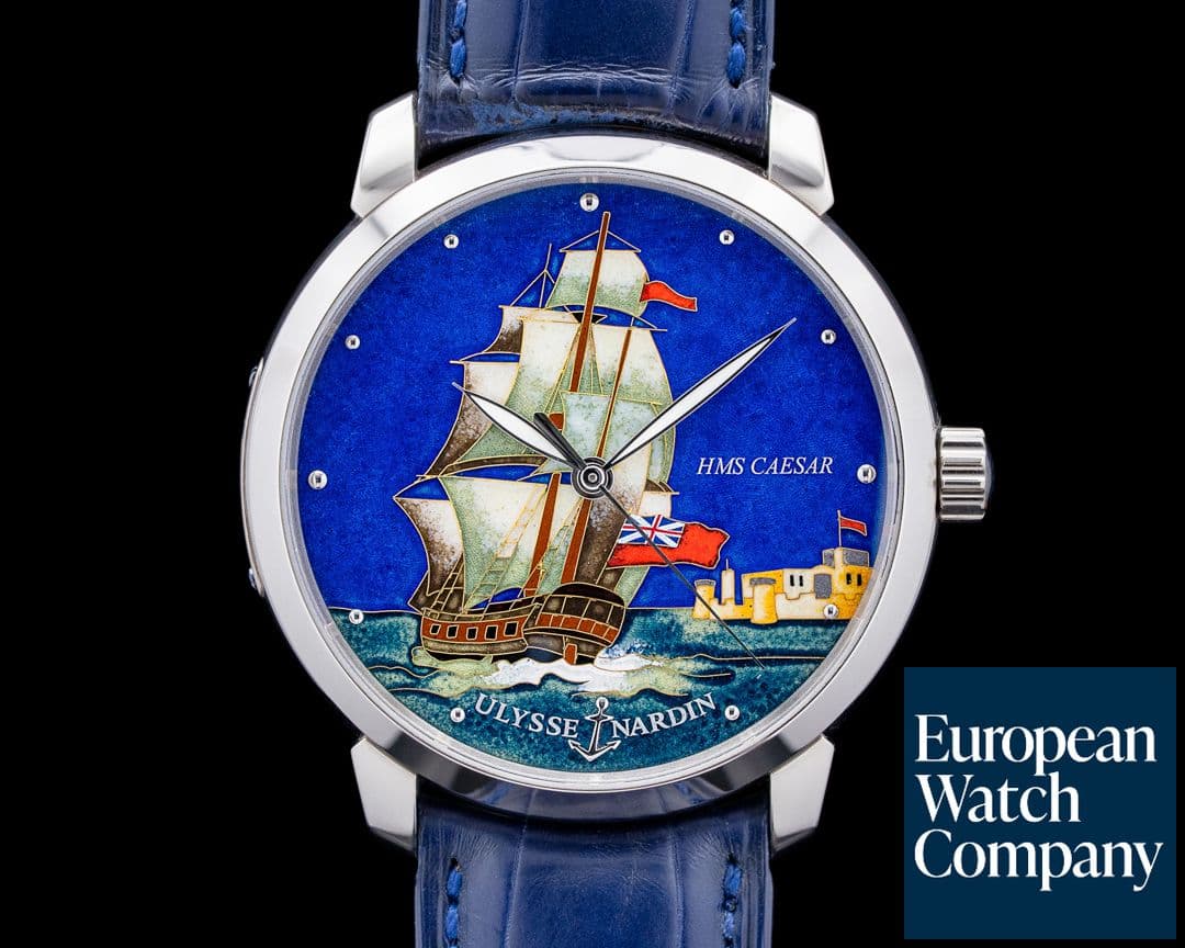 Image of Ulysse Nardin Classico "HMS Caesar" 18K WG Blue Cloisonne Enamel Dial LIMITED
