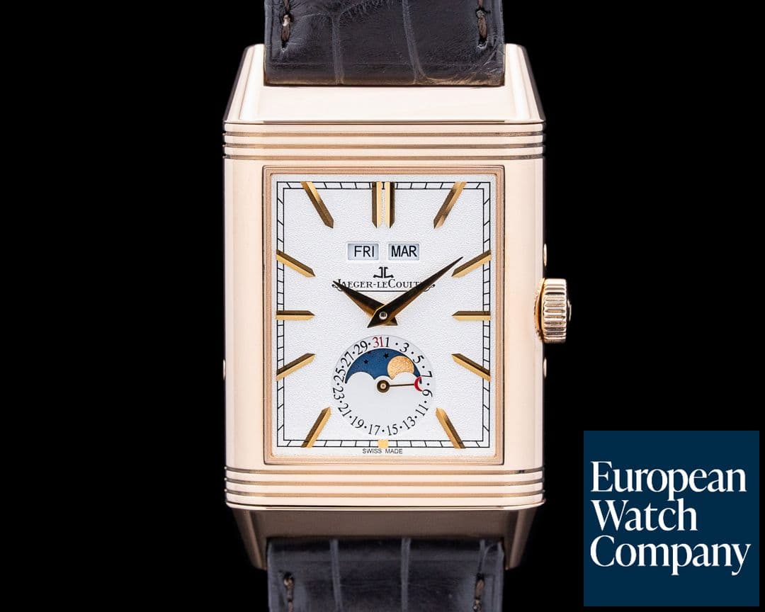 Image of Jaeger LeCoultre Q3912420 Reverso Tribute Calendar 18K Rose Gold Silver Dial