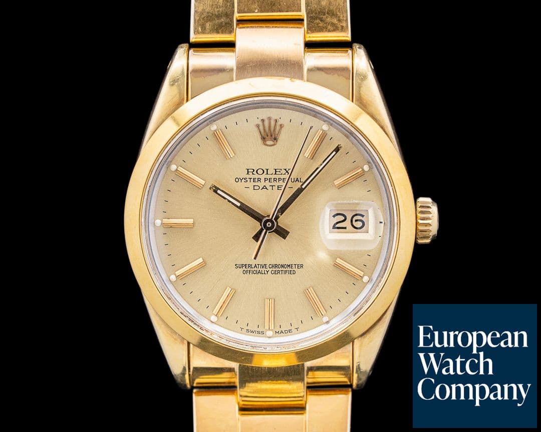 Image of Rolex 15505 Vintage Oyster Perpetual Date 18K YG Capped Gold Dial Circa. 1985